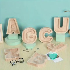 1 unique wooden letter jar - 26 creative A-Z letter storage containers, transparent design, birthday gift idea, home decoration, best friend gift, and functional holiday present.