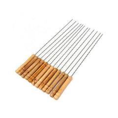 Mini 12pcs Reusable Stainless Steel Metal BBQ Skewers with Metal & Wooden Handle, Barbecue Sticks Brochettes Safe Grill Tools for BBQ, Family Gathering, Cocktail, Party Essential, Friends, Outdoor Kebab 29.5cm