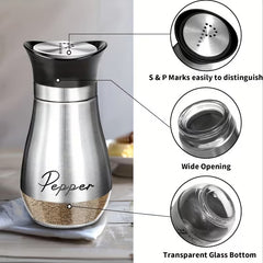 4pcs Set (2 Bottles + 2 Caps) of Adorable Glass Salt And Pepper Shakers. 4 Oz (Approx. 113.4G) Glass Salt And Pepper Shakers with Stainless Steel Caps, Suitable for Kitchen Dining Tables, Rvs, Camping, And Bbqs. Condiment Bottles, Salt And Pepper Shakers.