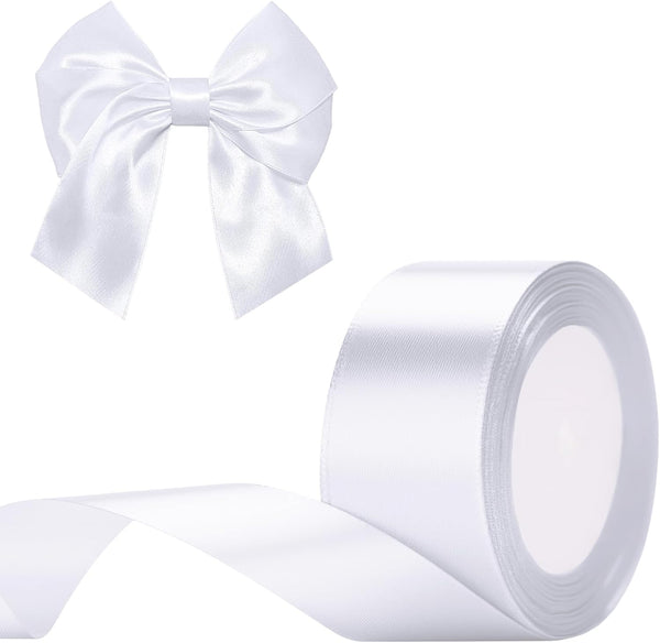 G2PLUS White Stain Ribbons - 22M Thick Fabric Gift Wrap Ribbons for Crafting, Wedding & Valentine'S Day Decoration