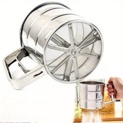 Heavy-Duty Stainless Steel Sieve Cup Sifter with Fine Mesh - Non-Stick Baking Strainer, Easy-Grip Handle for Flour, Cocoa, Sugar, Spices - Ideal for Home & Professional Kitchens - Durable Kitchen Tool, Modern Kitchenware, Shiny Metallic Finish