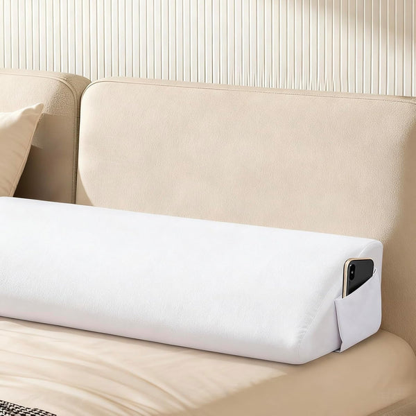 Full/Queen Size Bed Wedge Mattress Gap Filler Headboard Pillow to Fill the Gap Between Headboard and Mattress Supportive Foam Wedge with Washable Cover and Side Pocket
