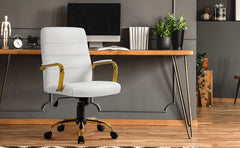 Costoffs Mid Back Office Chair with Gold Frame PU Leather Office Executive Chair with Adjustable Seat Height