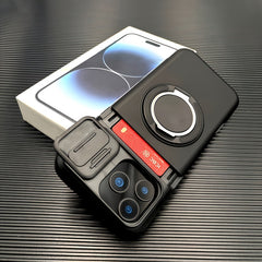 Phone Case - Luxury Armored Phone Case for Iphone 17 Pro Max Sliding Lens Cover Protection 360 Degree Rotating Bracket Card Holder Design Adsorption Car Mount Shockproof Anti Shock Protection Cover