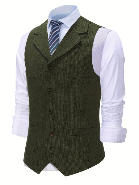 Men'S Vest Retro Fashion Groom Wedding Party Vest Men'S Herringbone Casual Business Waistcoat