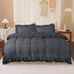 3-Piece Ruffle Frilled Duvet Cover Set – Soft, Comfortable Bedding with Pillowcases, Button Closure, Elegant Layered Design