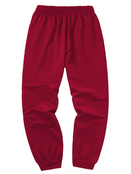 Three-pc Men's Solid Color Plain Elastic Waistband Drawstring Ribbed Cuffed Casual Jogger Pants, Men's Dress Administrative Trousers