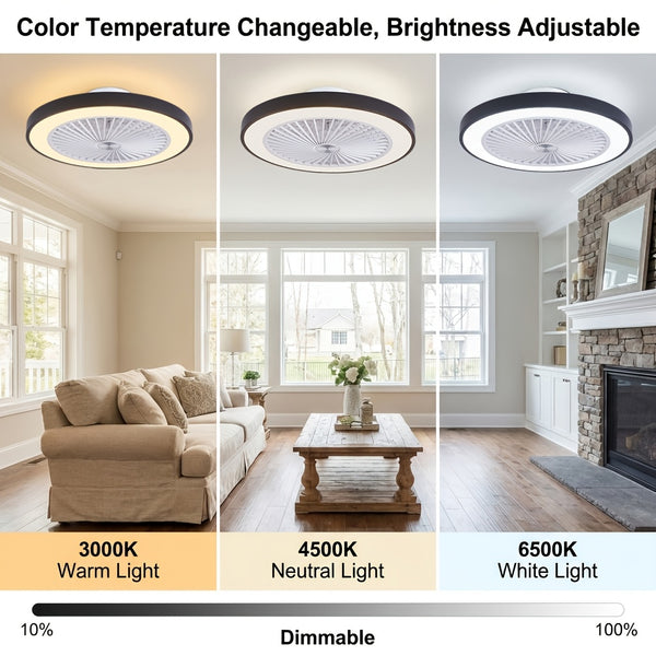 Ceiling Fans with Lights And Remote, 48.26cm Flush Mount LED Dimmable Ceiling Fan, 6 Wind Speed Reversible Quiet, 3000-6500K Color Temperature Low Profile Ceiling Fan, Ceiling Fans with Lights for Bedroom, Dining Room And Living Room