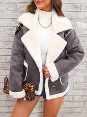 Women's Elegant Lapel Collar Plush Jacket with White Fur-Like Trim - Winter Warm Coat, Structured Fit Front Button Closure, Hand Washable Outerwear for Daily Travel & Holiday Outfits (Solid Color, Autumn/Winter) - Versatile Casual to Semi-Formal Wear