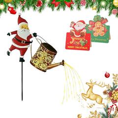 Solar Santa Claus Watering Can Lights, Christmas Santa Solar Kettle Lights, Garden Lawn Decorative LED Light with Cascading Light, Waterproof Decoration for Patio, Pathway (2PCS-B)