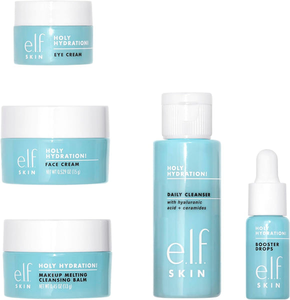 E.L.F. SKIN Hydrated Ever after Skincare Mini Kit, Cleanser, Makeup Remover, Moisturiser & Eye Cream for Hydrating Skin, Airplane-Friendly Sizes