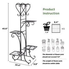 Tall Plant Rack Stand 5 Tiered Metal Plant Shelf Garden Flower Pots Display Holder