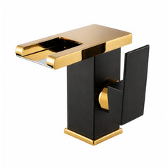 RV Bathroom Faucet, Stainless Steel Basin Faucet, Waterfall Faucet, Black And Golden Bathroom Faucet with a Copper Core
