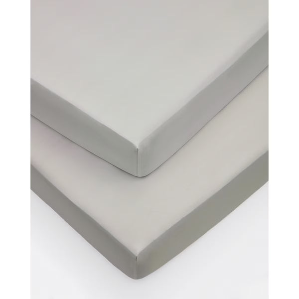 Sanderson 300 Thread Count Cotton Deep Fitted Sheet 2 Pack, King Size in Silver Grey