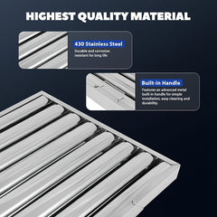 Stainless Steel Kitchen Exhaust Hood with Grease Baffle Filter - Modern, Sleek Design for Efficient Airflow and Easy Maintenance, Ideal for Home and Commercial Use, Commercial Kitchen Hood | Sleek Stainless Hood | Durable Kitchen Hood, Exhaust Fan