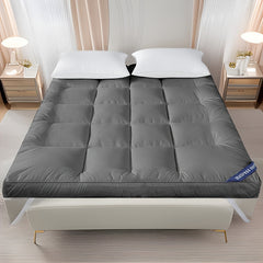4 Inch/10Cm Microfiber Mattress Topper with 1100 GSM Heavy Filling, Extremely Soft And Fluffy, Hand-Filled, Available in Single, Double, King Sizes, Grey, Perfect for Halloween And Christmas Gifts