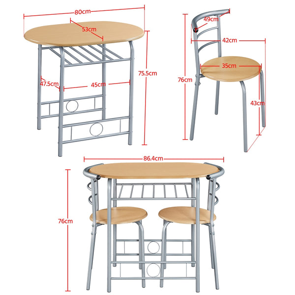 Costoffs 3pcs Dining Table Set with Space Saving Table and 2 Chairs, Modern Kitchen Table Set with Steel Legs and Storage Rack for Kitchens/Balconies/Bedrooms/Apartments/Cafés, Natural/Drift Brown/White