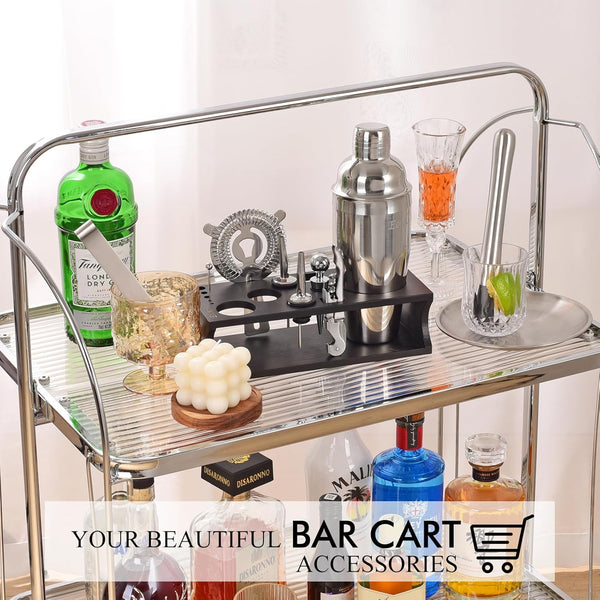 Cocktail Making Set, Cocktail Shaker Set 750Ml Stainless Steel Bar Tool Set Bartender Kit with Bamboo Display Stand for Home & Bar (Black Silver - 17PCS)