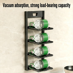 4-Tier Foldable Wall-Mounted Kitchen Prep Station & Space-Saving Shelf - Heavy-Duty Carbon Floating Shelves with Suction Cup Mount Suitable for Home & Restaurant Use, Foldable Organizer for Spice Rack, Dish Drying & Vegetable Prep