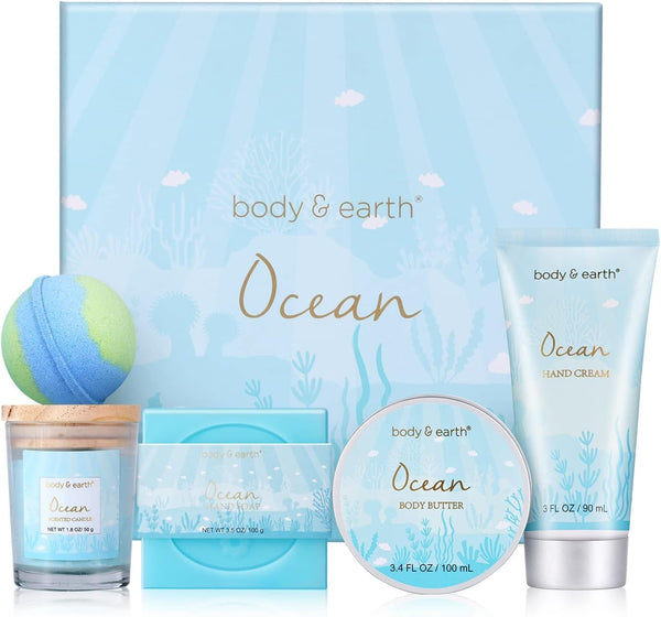 BODY & EARTH Bath Spa Gift Set for Women, Shower Gift Sets, 6Pcs Lavender Toiletries Gift Sets for Women, Luxurious Pamper Gifts for Women Birthday Gifts for Her Ladies Gift Sets Valentine'S Gifts