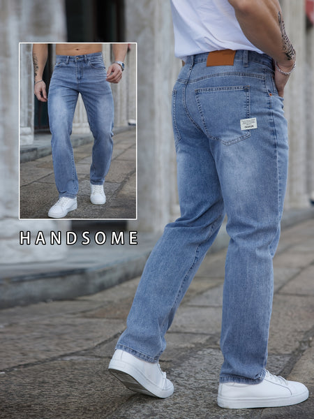 2025 Spring/Summer New Men's Light  Washed Faded Embroidered Slim-Fit Versatile Trendy Stretch Jeans