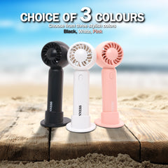 TANNESS 3 Speeds Handheld Fan - Rechargeable, Portable, Foldable With Detachable Base | USB Mini Hand Fan for Table, Desk - Quiet Standing Fan