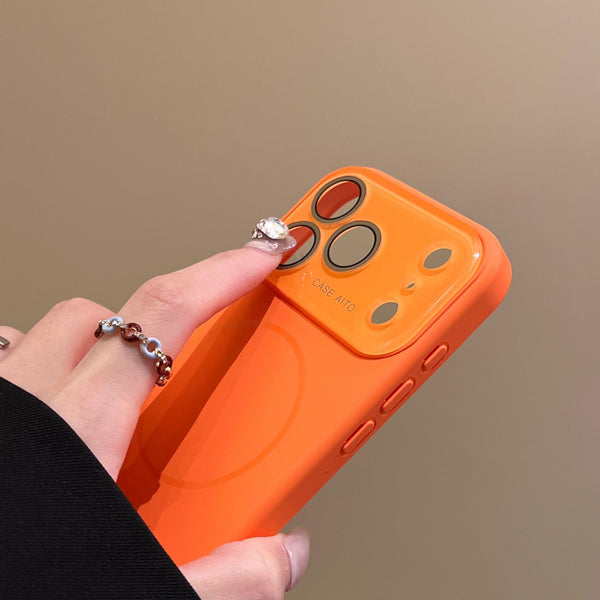 Phone Case - A Premium Minimalist Orange Magnetic Phone Case with Lens Protection, Fingerprint Resistance, And Wireless Charging Support, Designed for The for Iphone 17/16/15/14/13 Pro Max/Plus. This Stylish Business Phone Protector Features Precise