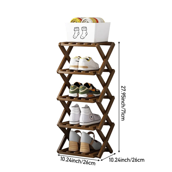 4/5/6/7 Tiers Bamboo Wooden Shoe Rack, Vertical Shoe Racks Storage Shelves Tall Shoe Tower, Collapsible Narrow Shoe Stand, Installation Free Folding X-Shape Shoe Racks Sneakers Slippers Holder Organizer, Multi Functional Shoe Rack Durable Footwear Cabinet