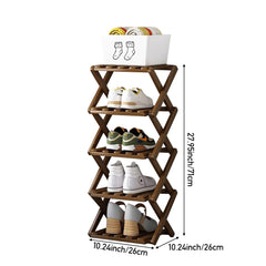 4/5/6/7 Tiers Bamboo Wooden Shoe Rack, Vertical Shoe Racks Storage Shelves Tall Shoe Tower, Collapsible Narrow Shoe Stand, Installation Free Folding X-Shape Shoe Racks Sneakers Slippers Holder Organizer, Multi Functional Shoe Rack Durable Footwear Cabinet