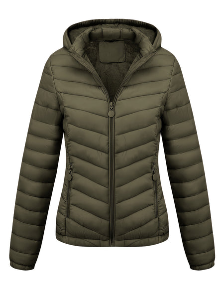Women's Autumn/Winter Fashion Simple Versatile Lightweight Commuter Hooded Padded Coat with Pockets