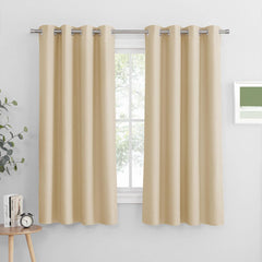 PONY DANCE Grey Blackout Thermal Insulated Curtains for Bedroom, 46 X 54 Inch Short Eyelet Curtains & Drapes, Soft Black Out 2 Panels for Window Living Room/Kitchen