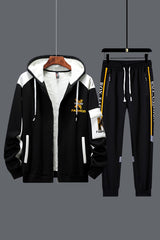 2pcs Men's -Lined Thickened Winter Jacket and Pants Set