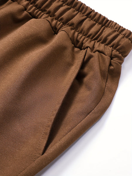 Three-pc Men's Solid Color Plain Elastic Waistband Drawstring Ribbed Cuffed Casual Jogger Pants, Men's Dress Administrative Trousers