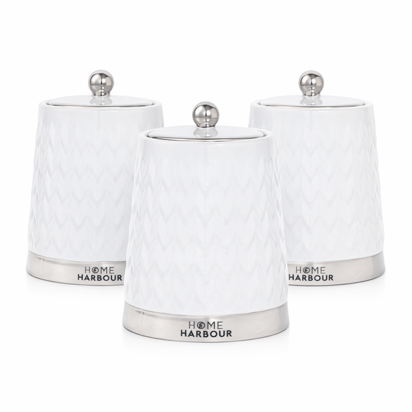 3Pcs Modern Ceramic Kitchen Canisters Set with Airtight Lids | Tea Coffee Sugar Storage Jars | Gloss Finish Countertop Containers for Home Organisation