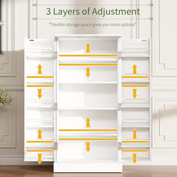 Freestanding Kitchen Pantry Storage Cabinet, White, Adjustable Shelves, 3-Level Design, 60cm W x 40cm D x 120cm H, Easy Assembly, Spacious Storage for Kitchen, Home Office, Bedroom, Bathroom