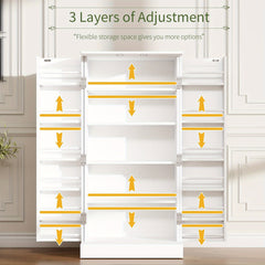 Freestanding Kitchen Pantry Storage Cabinet, White, Adjustable Shelves, 3-Level Design, 60cm W x 40cm D x 120cm H, Easy Assembly, Spacious Storage for Kitchen, Home Office, Bedroom, Bathroom