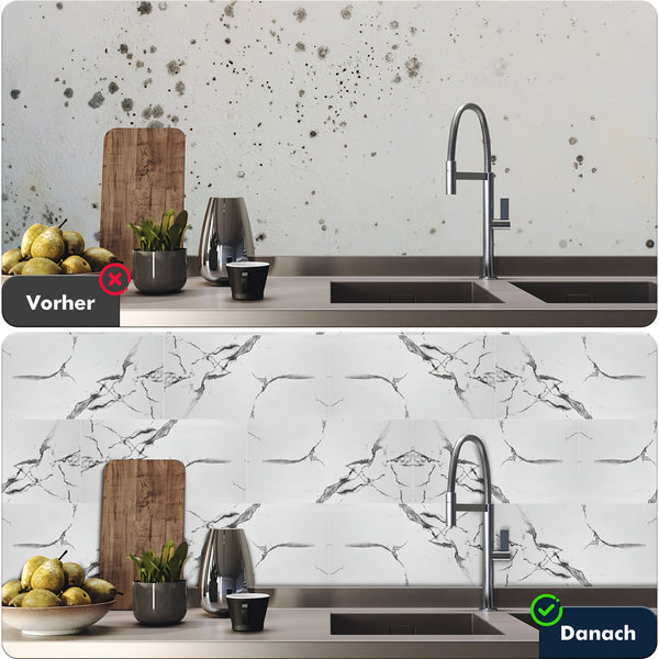 20pcs Of White Marble Effect Self-adhesive Wall Tile Foam Wall Sticker, Easy to Clean, Suitable for Bathroom, Living Room, Kitchen, Bedroom Decoration