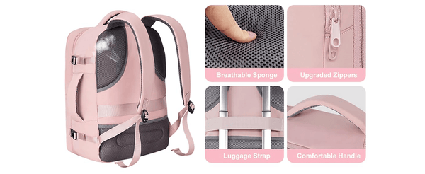 Easyjet Cabin Bag 45x36x20 Underseat, Large Capacity Travel Backpack for Women, Airline Approved Carry On Luggage Rucksack, Multifunctional Laptop Backpack with Shoe Pouch for Business, School, and Daily Commute, Pink