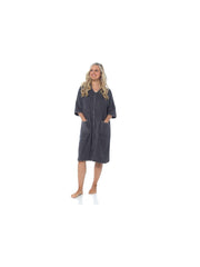 KAV Super Soft 100% Cotton Robe Womens Dresses - Towelling Shower Wrap Gown - Ladies Adjustable Towel Bathrobe for Housecoat, Nightwear, Lounge, Spa Bath with Zipper and Pocket