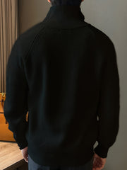 Men's Solid Color Minimalist Raglan Sleeve Thick Zip-Up Sweater for Autumn/Winter
