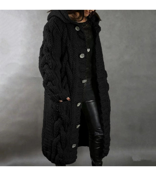 2026 New Women's Fashion Oversized Cardigan Sweater Coat, Casual Hooded Cardigan, Medium-Length Sweater Coat