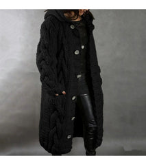 2026 New Women's Fashion Oversized Cardigan Sweater Coat, Casual Hooded Cardigan, Medium-Length Sweater Coat