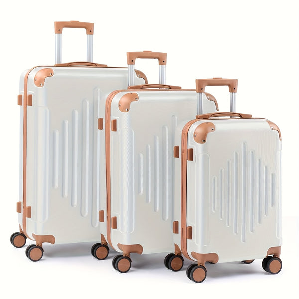 4/5pcs Hard Shell Luggage Set, Expandable & Lightweight Hardside Suitcase With 360° Spinner Wheels (12, 16, 20, 24, 28 Inch) - Stylish White Paired With Brown Luggage