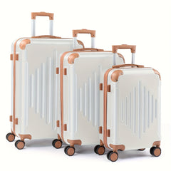 4/5pcs Hard Shell Luggage Set, Expandable & Lightweight Hardside Suitcase With 360° Spinner Wheels (12, 16, 20, 24, 28 Inch) - Stylish White Paired With Brown Luggage