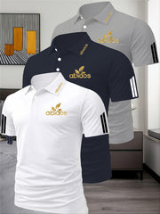 Three-Piece Summer Men'S Polo Shirt, Top, Running, Sports, Gym Breathable, Quick-Dry, Business, Casual, Vacation Polo Shirt, Fashionable Short-Sleeve Golf Shirt