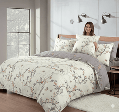 3pcs Caramel Flower Duvet Cover Set - Premium Floral Duvet Cover with Pillow Cases Super Soft Flower Bedding Sets Breathable Reversible Grey Quilt Covers, Machine Washable Double King Superking Size