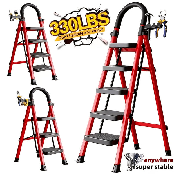 2/3/4/5-Step Ladder, Lightweight Folding Step Stool With Extra-Wide Anti-Slip Steps, 149.69 KG Capacity, Compact Space-Saving Design For Home, Kitchen.