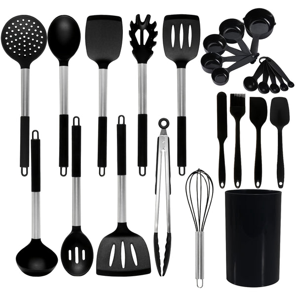 Kitchen Utensils Set Silicone & Stainless Steel Cooking Nonstick Spatula Tools