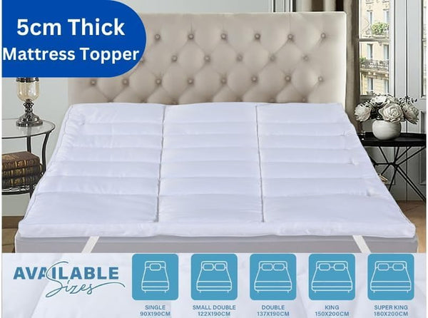 Hotel Quality Box Stitched Microfibre Mattress Topper 5Cm Super Soft Heavy Fill Orthopaedic anti Allergy Quilted Mattress Topper (Double,137Cm X190Cm)