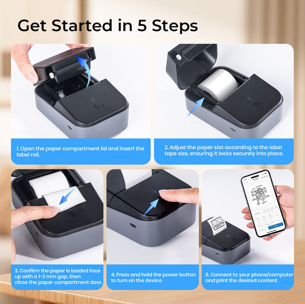 PM260B Portable Wireless Thermal Label Maker - 203DPI HD Printing, 1200mAh Long Battery, Auto-Calibration, Compatible with Mobile & Computer Systems, for Home Storage / Office Organization / Personal Item Sorting (Labels Included)